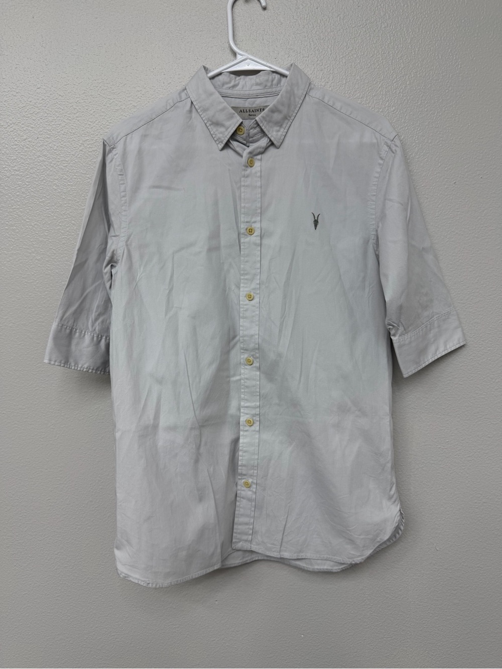 AllSaints Redondo HS Shirt Men’s Small Gray Cotton Ramskull Short Sleeve